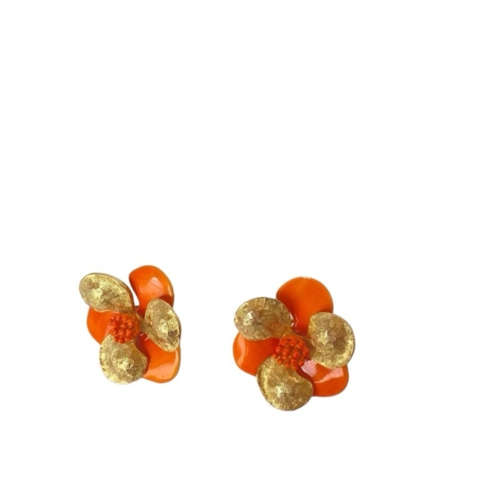 Vintage Clip On Fashion Earrings. Gold Tone/Orange
